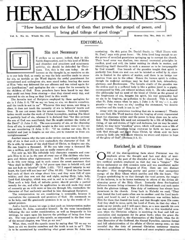Title Page of Herald of Holiness - July 11, 1917