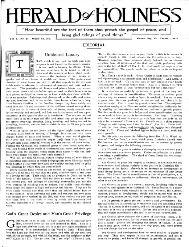 Title Page of Herald of Holiness - August 1, 1917