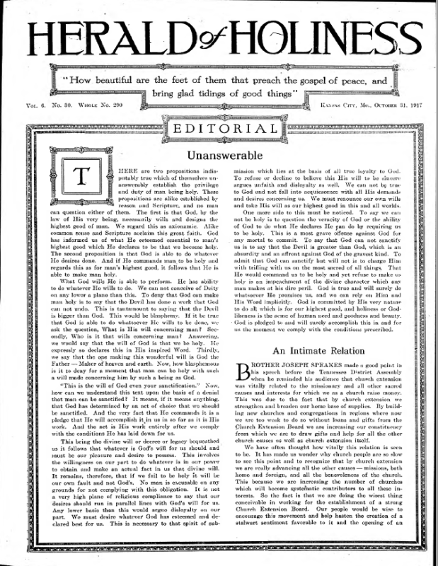 Title Page of Herald of Holiness - October 31, 1917