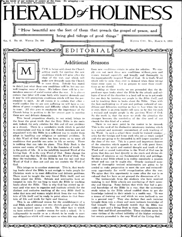Title Page of Herald of Holiness - March 6, 1918
