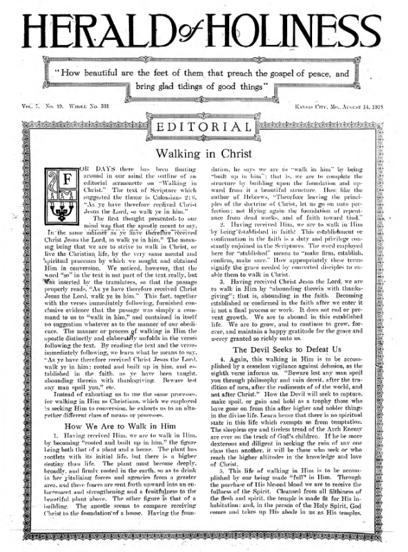 Title Page of Herald of Holiness – August 14, 1918