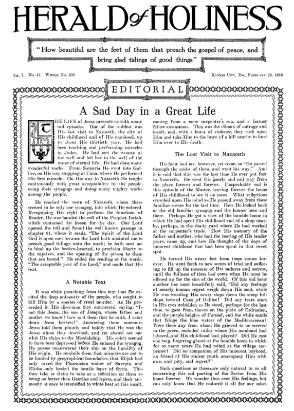 Title Page of Herald of Holiness - February 26, 1919
