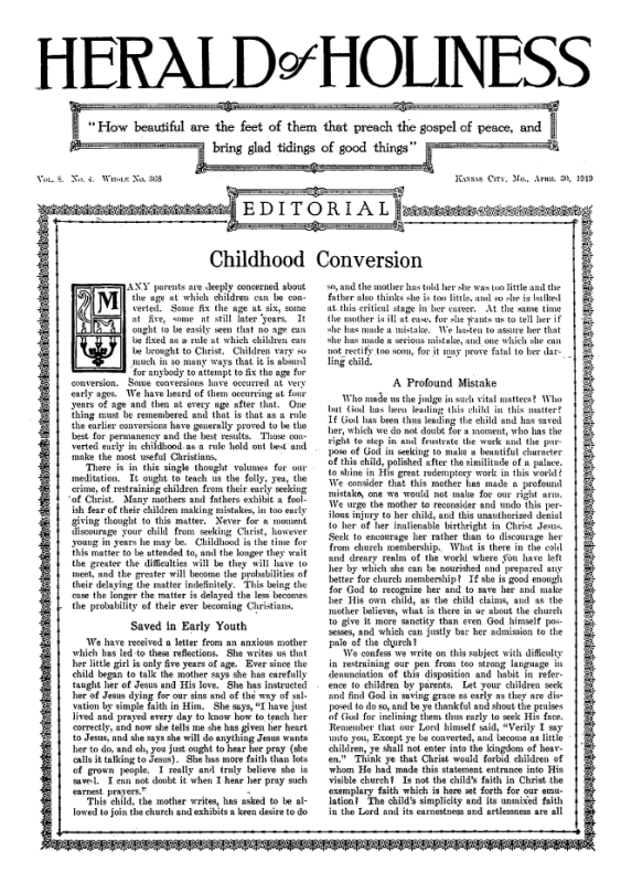 Title Page of Herald of Holiness - April 30, 1919