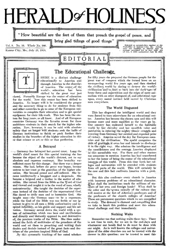 Title Page of Herald of Holiness - July 23, 1919