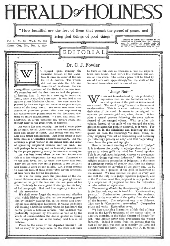 Title Page of Herald of Holiness - December 3, 1919