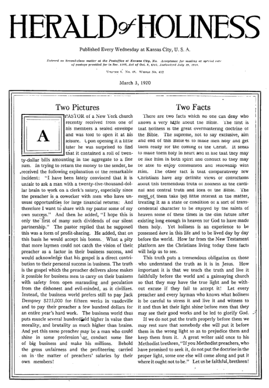 Title page of Herald of Holiness - March 3, 1920