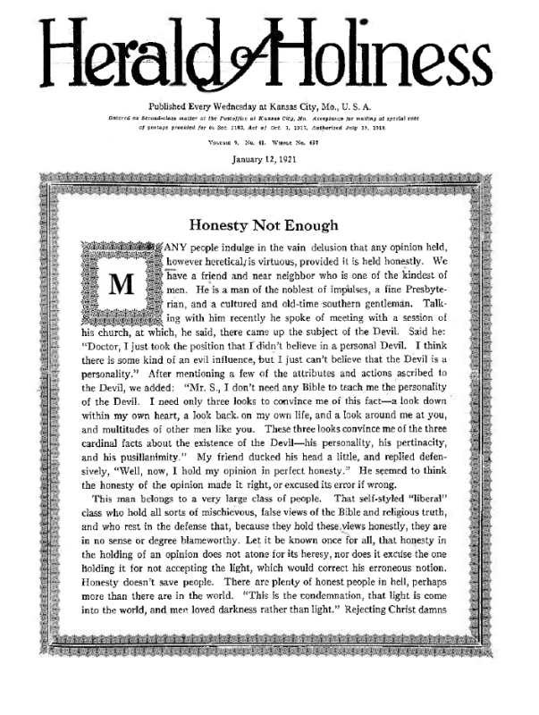 Title Page of Herald of Holiness - January 12, 1921