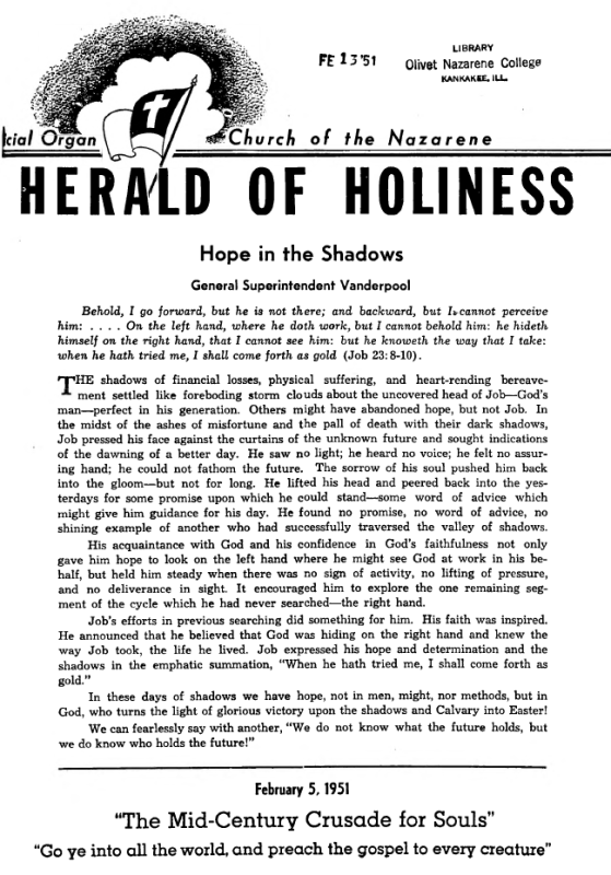 Title Page of Herald of Holiness - February 5, 1951