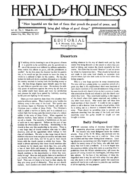 Title Page of Herald of Holiness - May 18, 1921