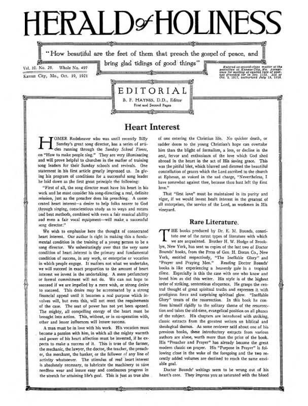 Front page of Herald of Holiness - October 19, 1921