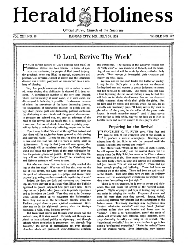 Front page of Herald of Holiness - July 30, 1924