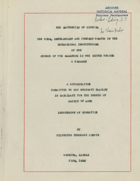 Title Page of Ludwig's Thesis
