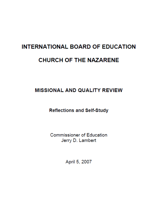 Missional and Quality Review: Reflections and Self-Study
