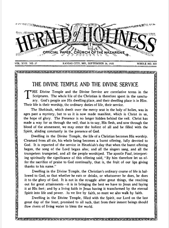 Front page of Herald of Holiness - September 26, 1928