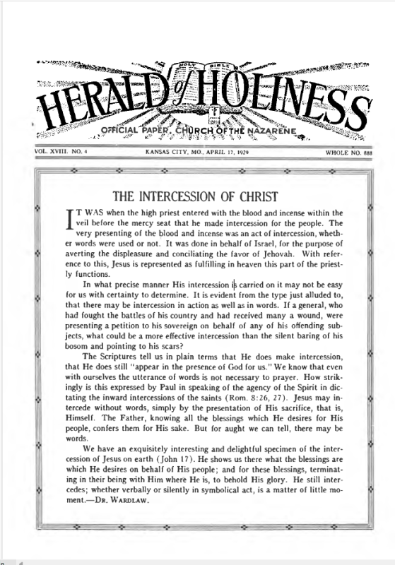 Front page of Herald of Holiness - April 17, 1929