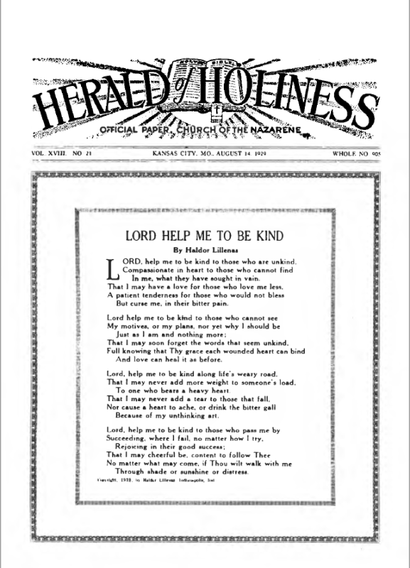Front page of Herald of Holiness - August 14, 1929