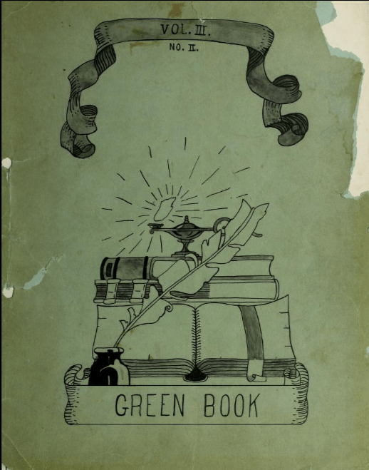 stack of books, ink well, quill