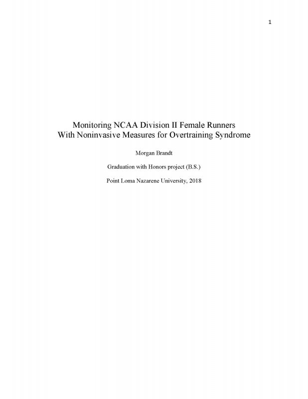 Monitoring NCAA Division II Female Runners with Noninvasive Measures for Overtraining Syndrome