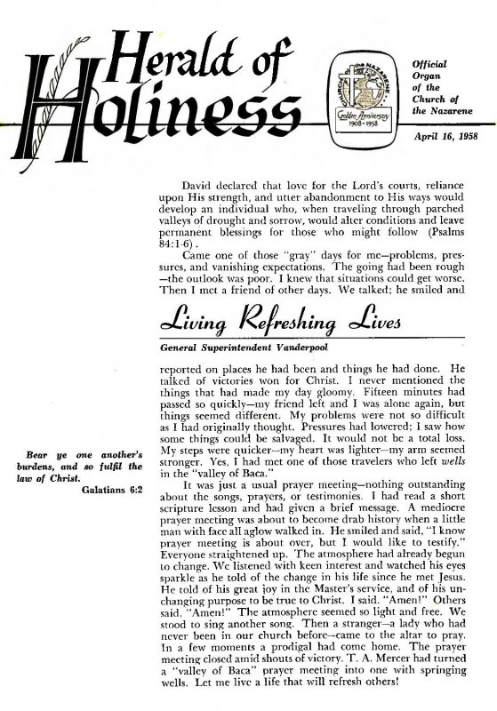 Herald of Holiness - April 16, 1958